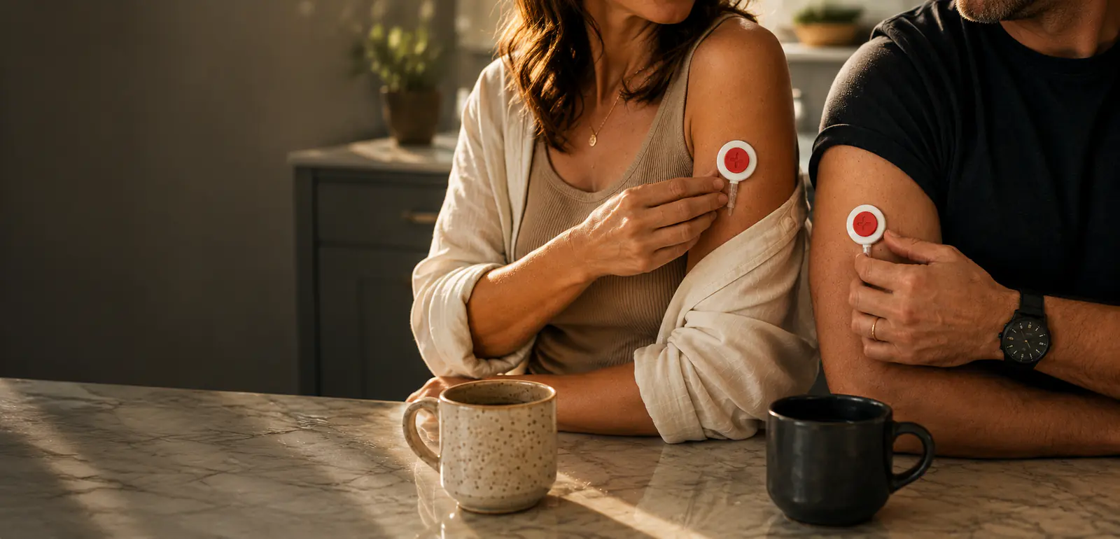A member collecting a blood sample at home
